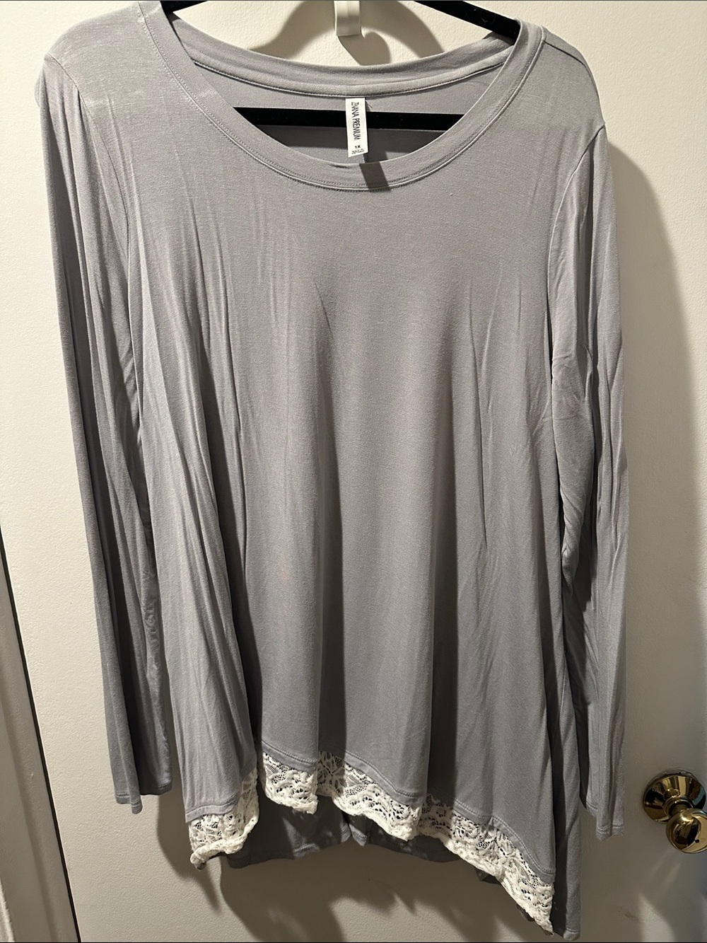 Zenana Outfitters Light Gray Long Sleeve Lace-Hem Tunic